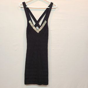 Guess Sweater Dress Knit Bodycon Mini Extra Large V Neck Strappy Black
